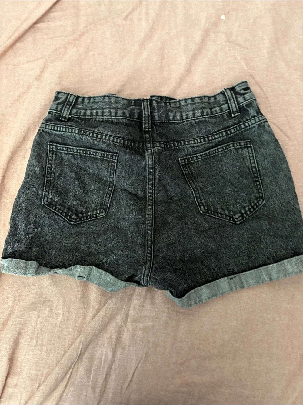 High-Waist Washed Black Denim Shorts